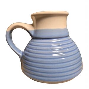 vintage ceramic retro studio pottery  no-spill coffee mug blue and white